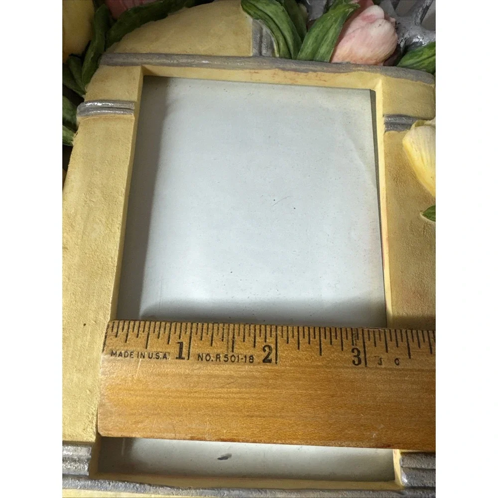 VTG WATERING CAN GARDENING TOOLS PINK TULIPS PICTURE PHOTO FRAME CERAMIC POTTERY
